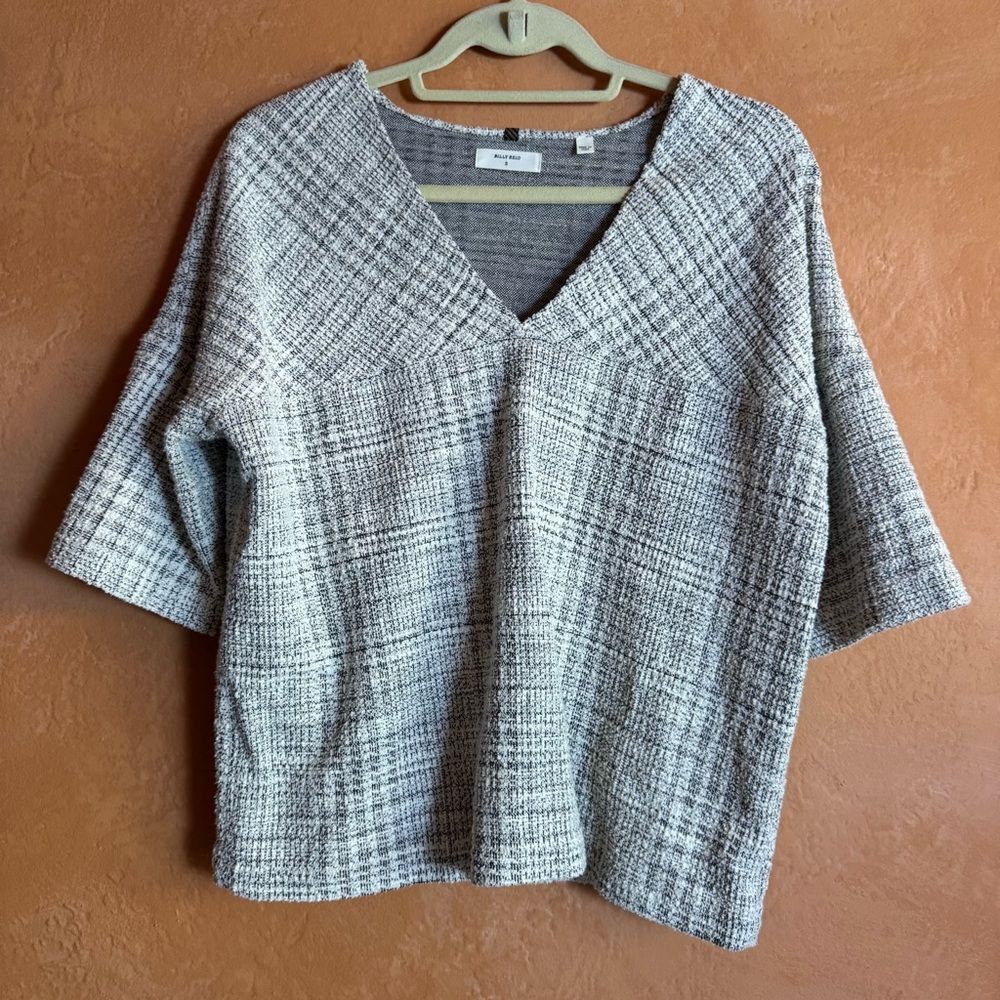 Billy Reid Textured Knit Top Size Small V Neck Neutral Minimalist